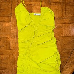 Zara Women's Bright Green Ruched Mini Dress